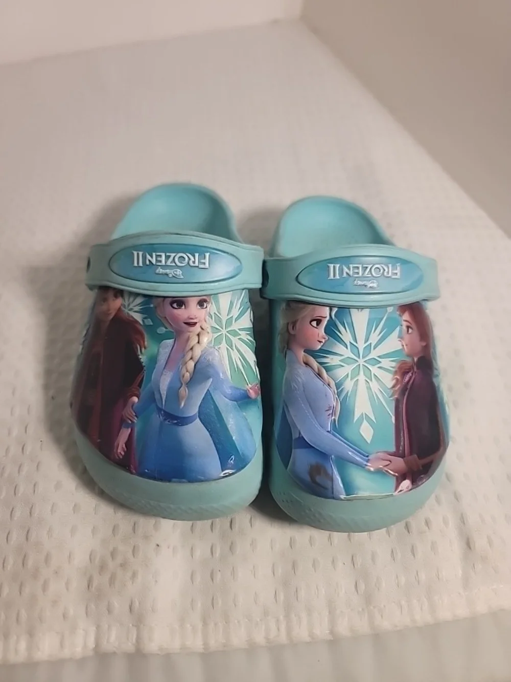 Disney Frozen II Light Aqua Kids Clog Sandals with Elsa & Anna